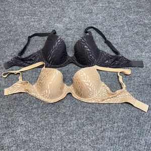 Calvin Klein 34D Bra Lot 2 Black Nude Animal Print Overlay